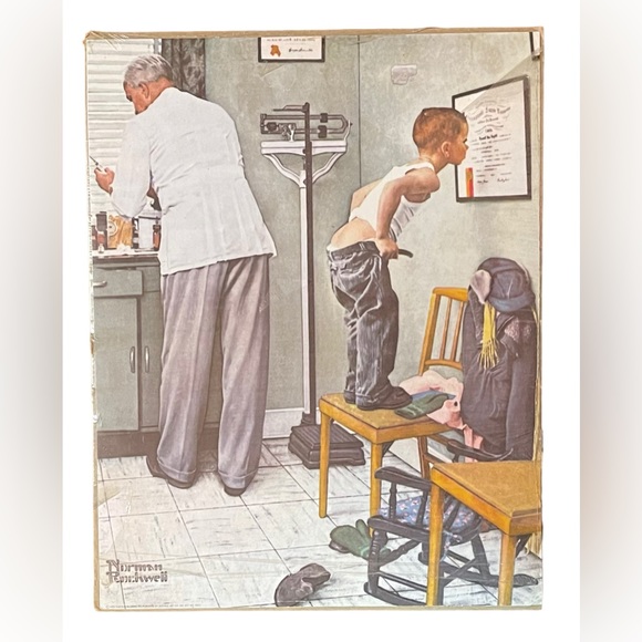 Vtg Lithograph by Norman Rockwell 14x11"  At the Doctors Waiting for the Shot - Picture 1 of 2